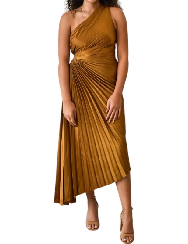 Golden Hour Pleated Dress In Ochre Long unclassified dresses