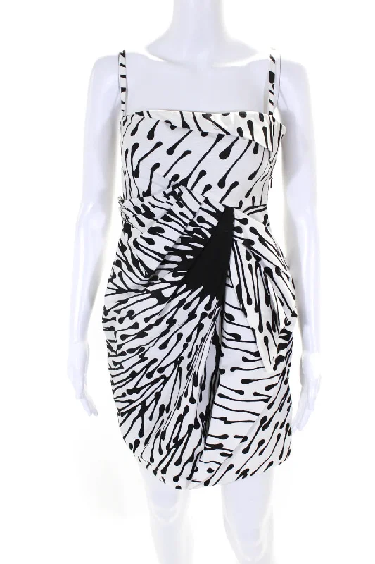 Gucci Womens Abstract Print Spaghetti Strap Dress White Black Cotton Party unclassified dresses