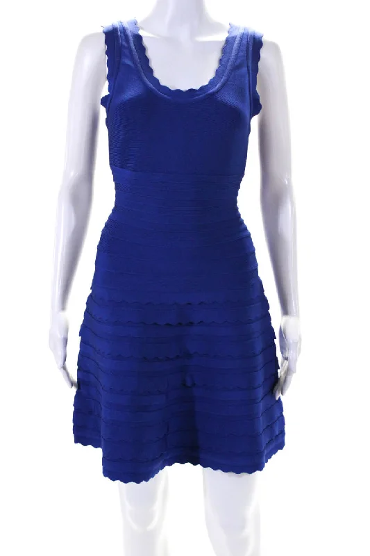 Herve Leger Womens Back Zip Scoop Neck Scalloped Jules Dress Blue Women's unclassified dresses