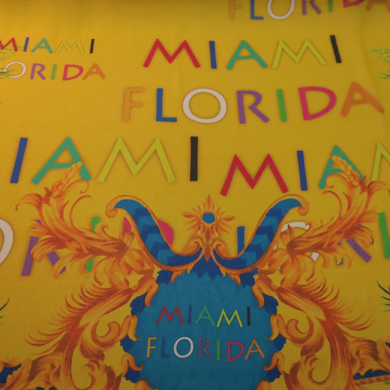 I Love Florida Miami on a Yellow Background Printed Silk Chiffon Fabric Casual unclassified dresses