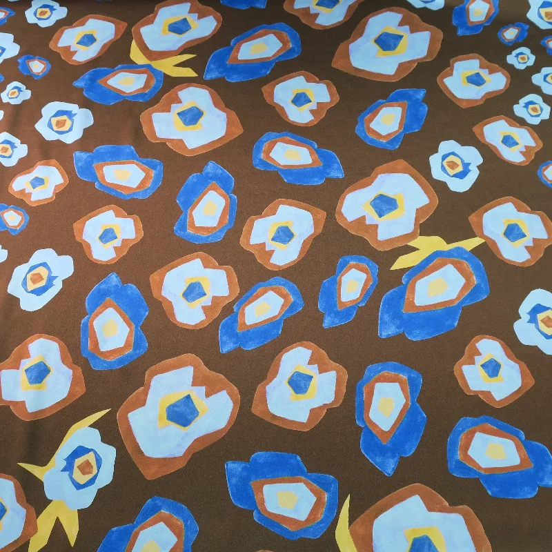 Illusion Blue Flowers on Brown Ground Silk Charmeuse Fabric Wrap unclassified dresses