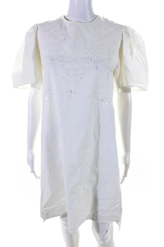 Isabel Marant Etoile Women's Puff Sleeve Embroidered Shift Dress White Ruched unclassified dresses