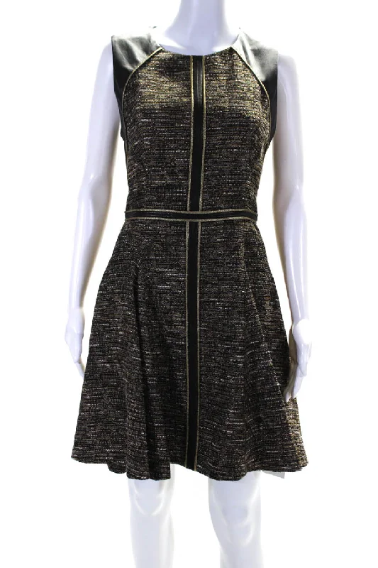 J. Mendel Womens Tweed Sleeveless A Line Dress Brown Black Cotton Fashionable unclassified dresses