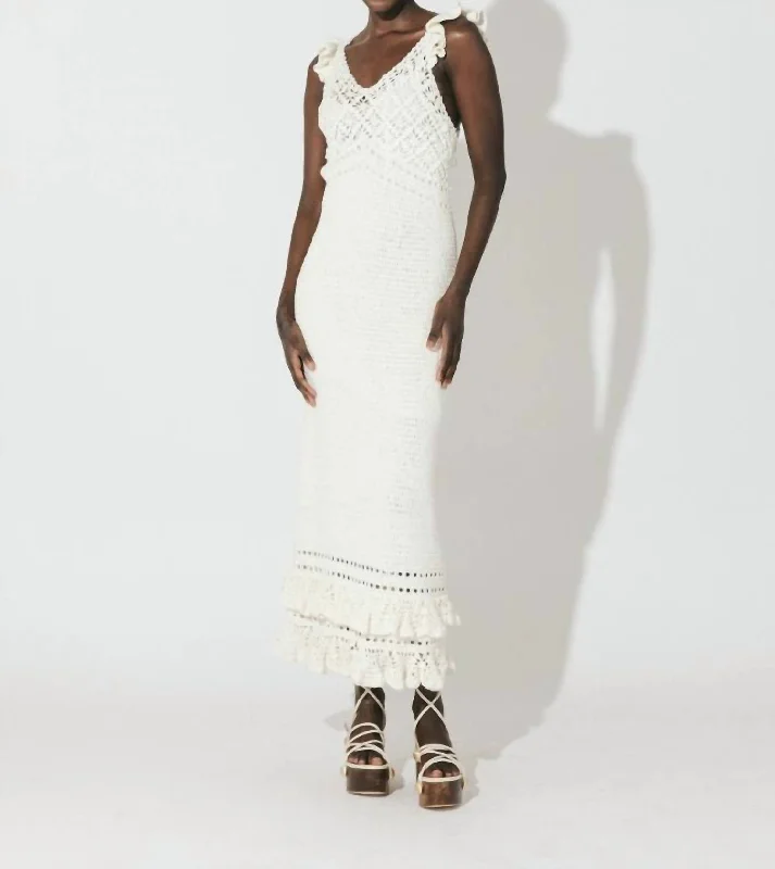 Janice Hand Crochet Dress In Ivory Satin unclassified dresses