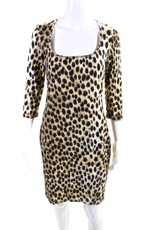 Just Cavalli Womens Animal Print Scoop Neck Knee Length Dress Brown Silk unclassified dresses