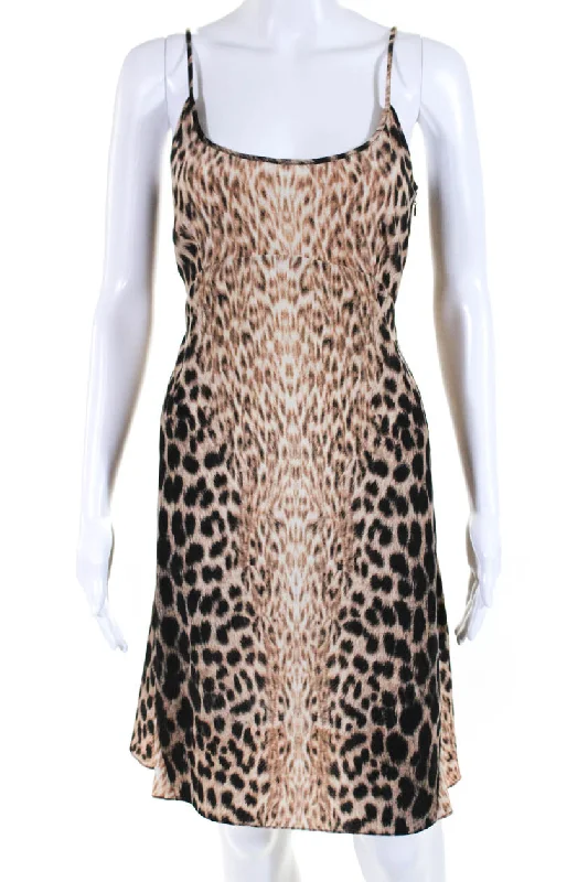 Just Cavalli Womens Animal Print Sleeveless Dress Brown Black Y2K unclassified dresses