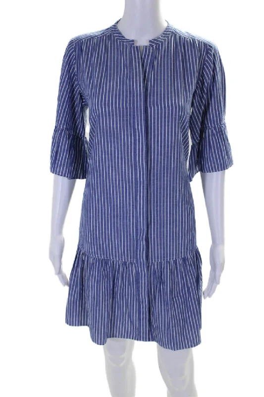 Kerri Rosenthal Womens Amanda Striped Print V-Neck Ruffled Dress Blue Velvet unclassified dresses