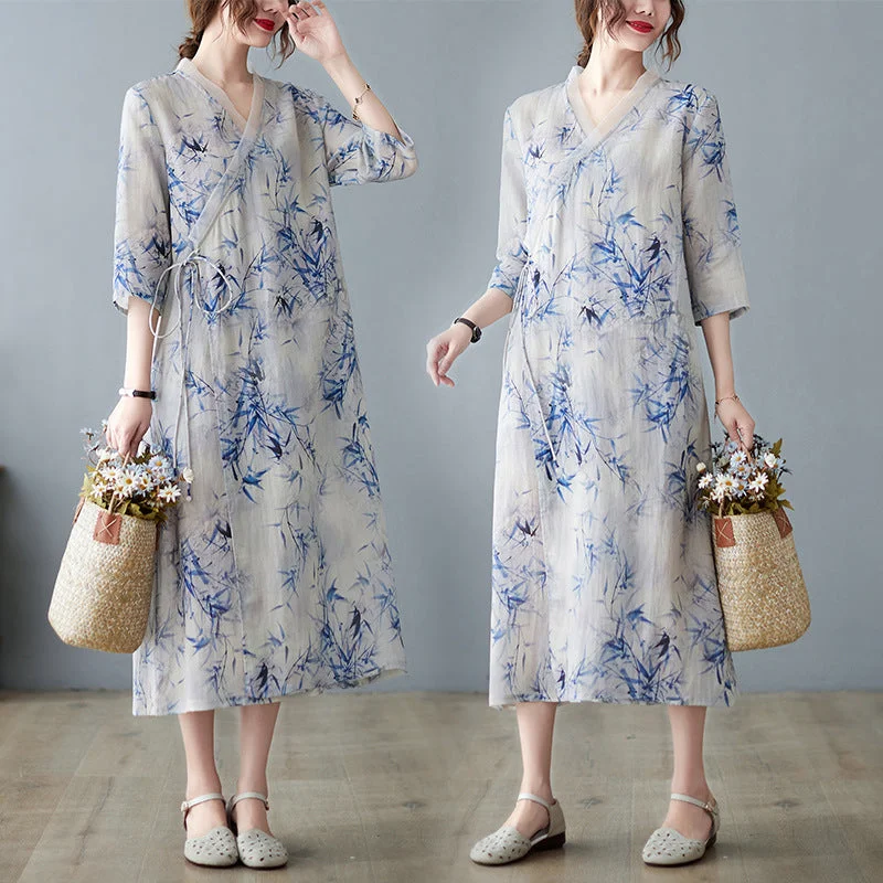 Korean Style Artistic Printed Loose Belted Dress Party unclassified dresses