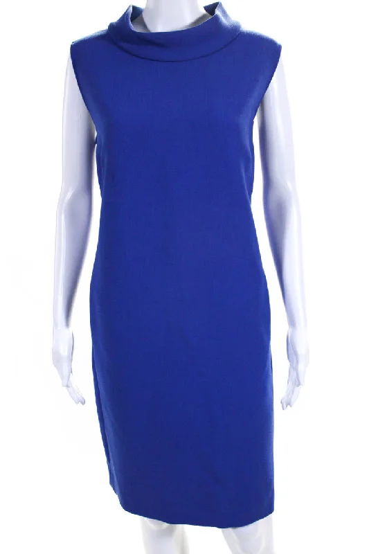 Lafayette 148 New York Womens Blue Wool Crew Neck Sleeveless Shift Dress Velvet unclassified dresses