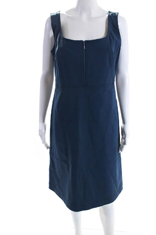 Lafayette 148 New York Womens Half Zip Scoop Neck Sheath Dress Blue Ruffled unclassified dresses