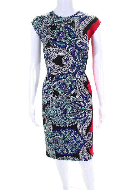 Lanvin Womens Stretch Paisley Print Sleeveless Sheath Dress Black Blue High-end unclassified dresses