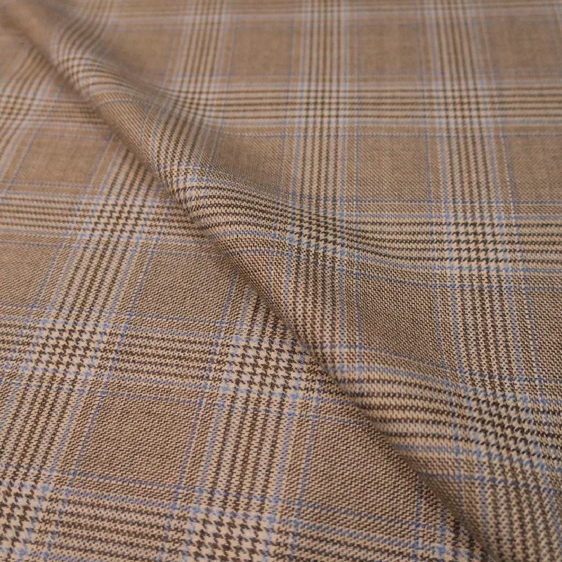 Light Brown Tartan Loro Piana Super 120's Extrafine Merino Wool Fabric Sequin unclassified dresses