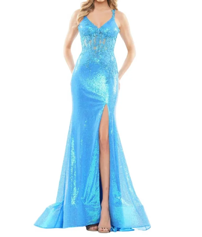 Mermaid High Slit Gown In Turq Plus size unclassified dresses