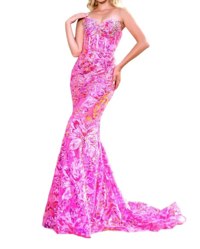 Mermaid Sweetheart Prom Dress In Pink Mulit Ruffled unclassified dresses