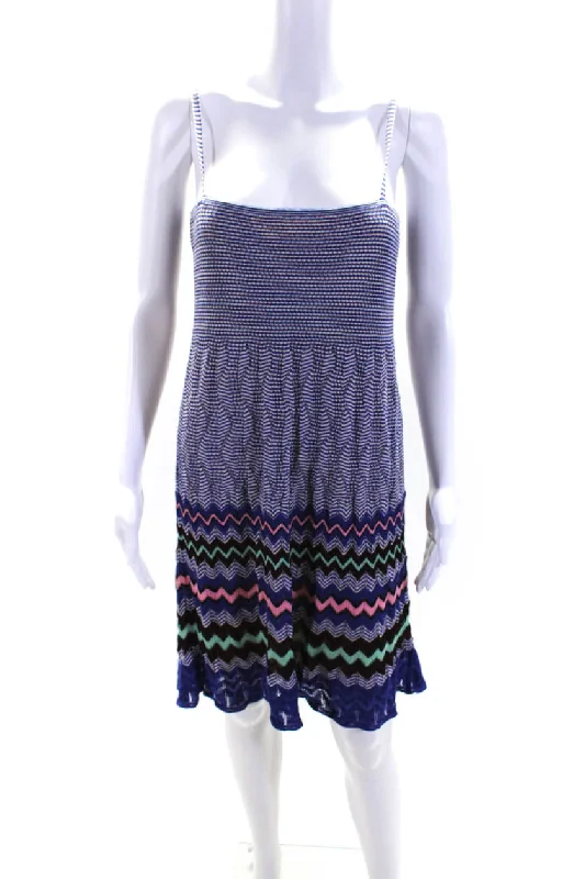 Missoni Womens Square Neck Chevron Print Knee Length Knit Dress Blue Casual unclassified dresses