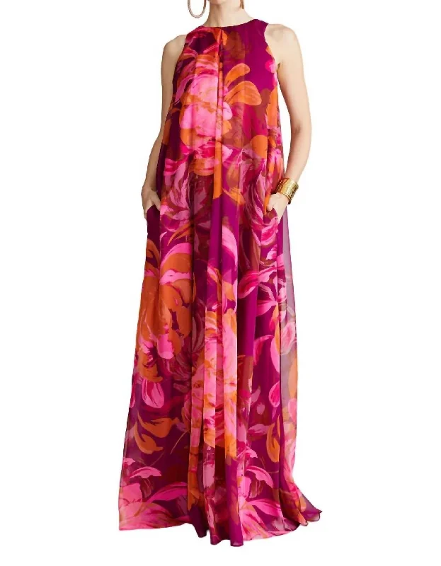 Moira Printed Chiffon Gown In Chrysanthemum Bodycon unclassified dresses