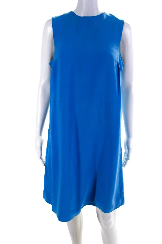 Monique Lhuillier Womens Crepe Crew Neck Sleeveless Shift Dress Blue Anniversary unclassified dresses