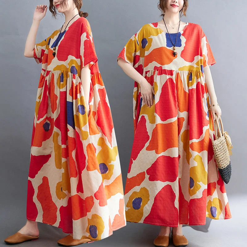 New Summer Korean-style Artistic Loose Printed Dress Backless unclassified dresses