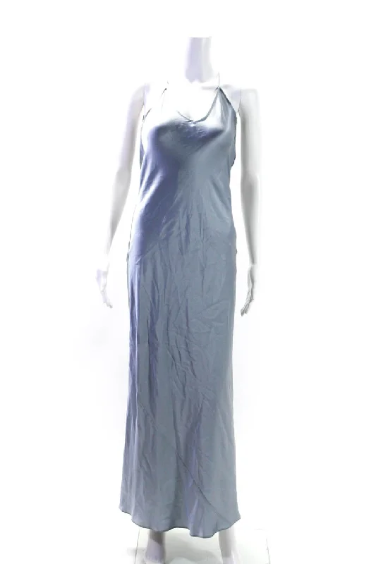 Olivia Von Halle Womens Silk V Neck A Line Slip Dress Ice Blue Monochrome unclassified dresses