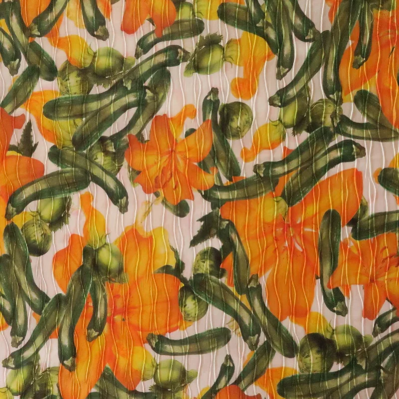 Orange and Green Pumpkins and Cucumbers on a White Background Printed Fabric Holiday unclassified dresses