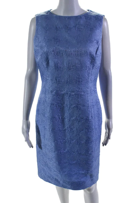 Oscar de la Renta Womens Back Zip Sleeveless Boat Neck Sheath Dress Blue Bright color unclassified dresses