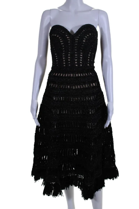 Oscar de la Renta Womens Raffia Sweetheart Zipped Textured Dress Black Vintage unclassified dresses