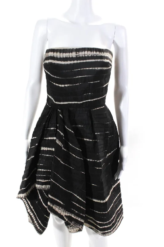 Oscar de la Renta Womens Tie Dye Print Strapless A Line Dress Black Bodycon unclassified dresses