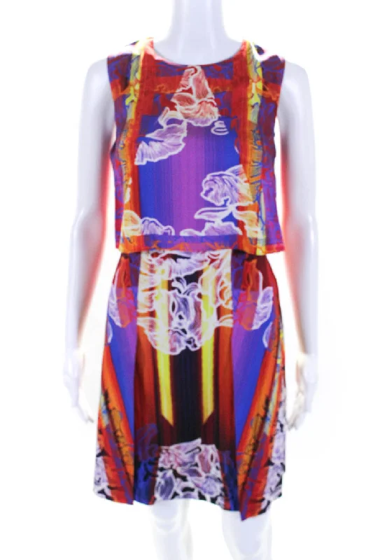 PETER PILOTTO Womens Abstract Peplum Sheath Dress Red Orange Pink Yellow Cocktail unclassified dresses