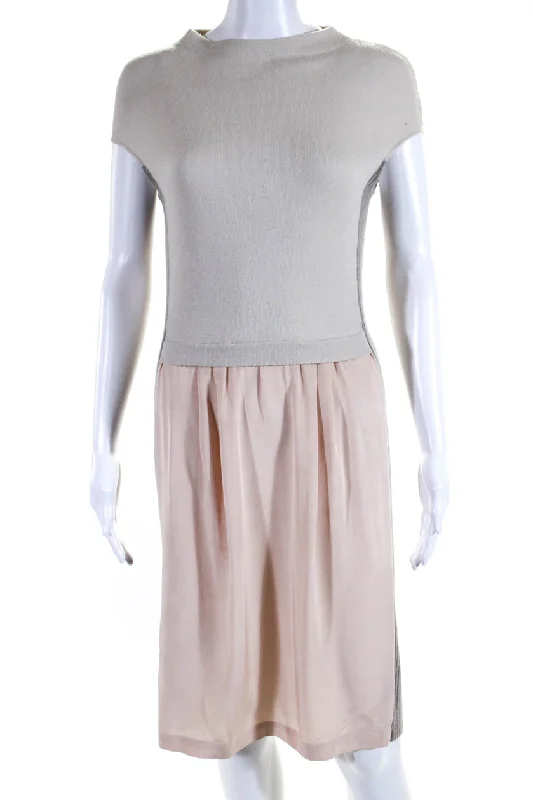 Philosophy di Alberta Ferretti Womens Knit Satin Sheath Dress Beige Pink Pastel unclassified dresses