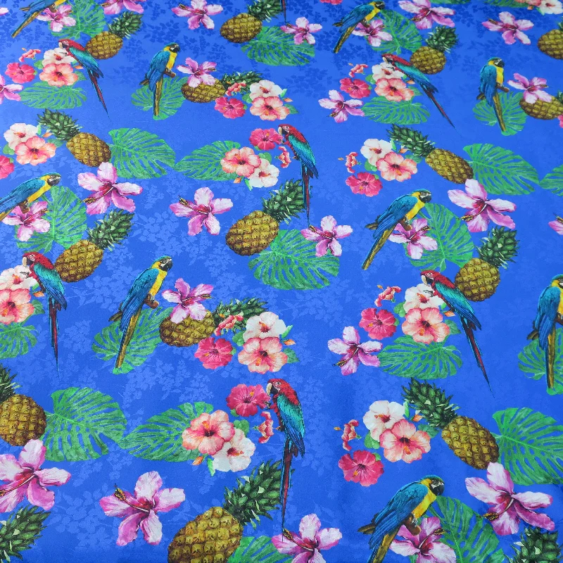 Pineapple Tropical Pattern on Blue Ground Printed Silk Charmeuse Jacquard Vintage unclassified dresses