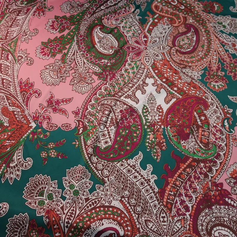 Pink Paisley on Teal Ground Printed Silk Charmeuse Fabric Bold pattern unclassified dresses