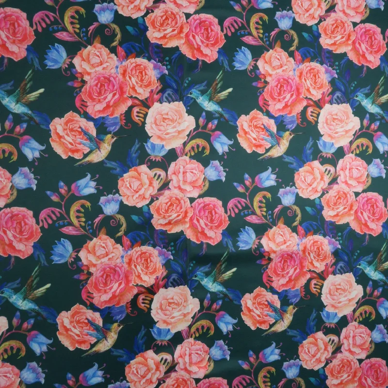 Pink Roses on Black Background Printed Polyester Mikado Fabric Soft fabric unclassified dresses