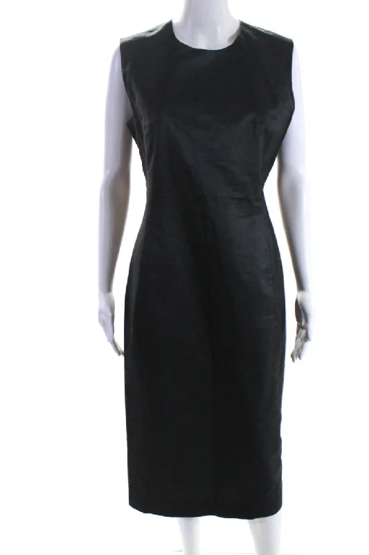 Prada Womens Dark Gray Cotton Crew Neck Sleeveless Shift Dress Earthy tone unclassified dresses