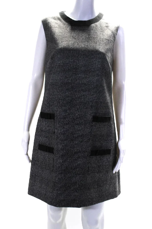 Prada Womens Grosgrain Bow Plaid Sleeveless Shift Dress Black Gray Monochrome unclassified dresses