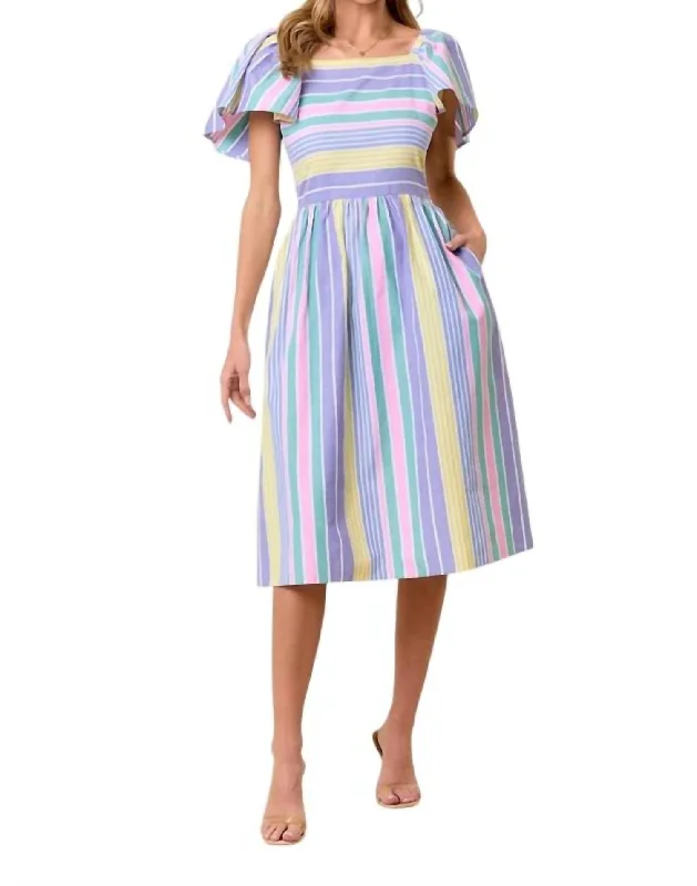 Rainbows Multi Stripe Wide Ruffle Sleeve Dress Halter unclassified dresses