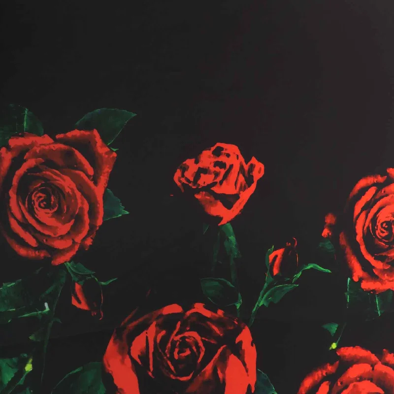 Red Roses on Black Background Printed Polyester Mikado Fabric Cocktail unclassified dresses