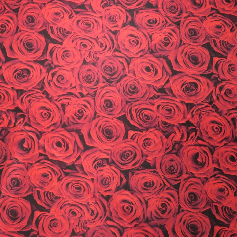 Red Roses on Black Background Printed Polyester Mikado Fabric Spring unclassified dresses