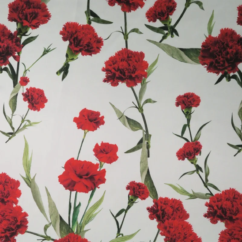 Red Roses on White Background Printed Polyester Mikado Fabric Travel unclassified dresses