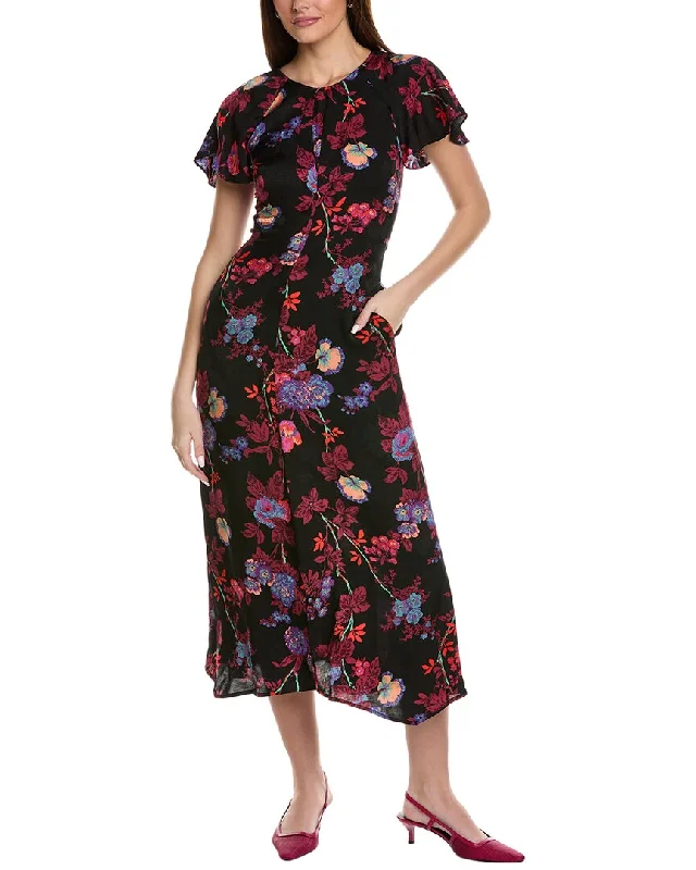 Reiss Leni Print Cap Sleeve Dress Silk unclassified dresses