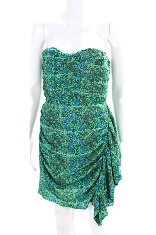 Rhode Womens Ebba Geometric Ivy Flora Strapless Sheath Dress Blue Green Bright color unclassified dresses