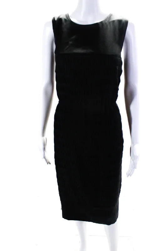 Rochas Womens Satin Pleated Sleeveless Zip Up Shift Dress Black Vacation unclassified dresses