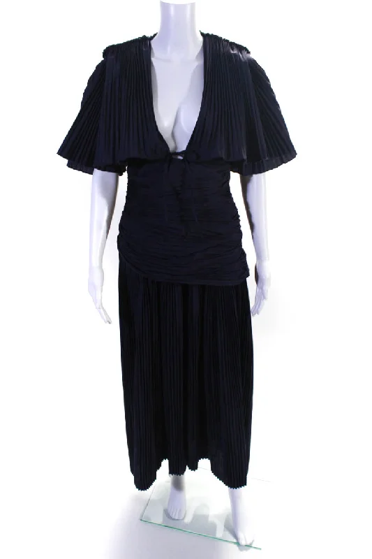 Rosie Assoulin Womens Knife Pleat Capelette Dress Navy Blue Sequin unclassified dresses