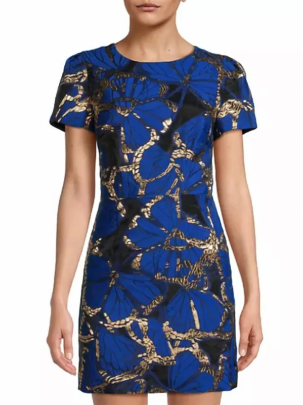 Rowen Butterfly Jacquard Dress In Multi Blue Wedding guest unclassified dresses