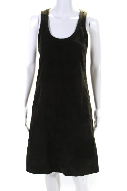 'S Max Mara Womens Sleeveless Scoop Neck Dress Leather Green Fall unclassified dresses