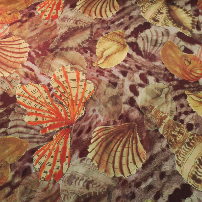 Sea Shells on a Brown Background Printed Silk Charmeuse Fabric Wrap unclassified dresses