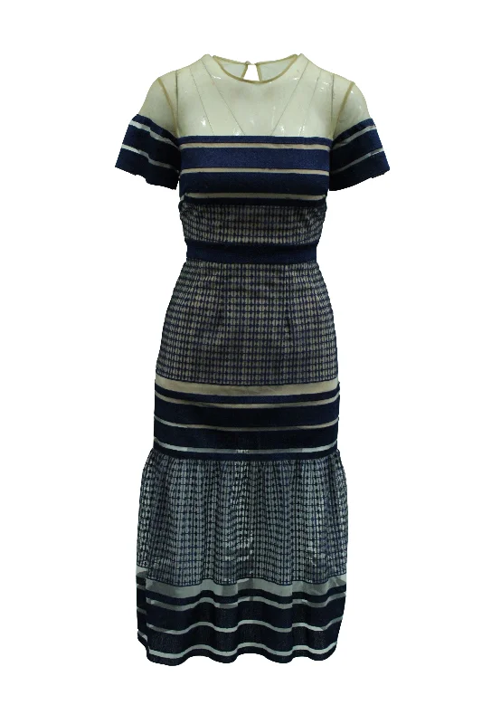 Self Portrait Striped Mesh Column Dress in Multicolor Polyester Designer unclassified dresses