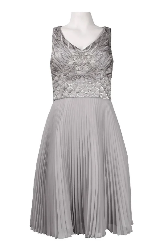 Sleeveless Embellished Accordion Dress In Platinum Fall unclassified dresses