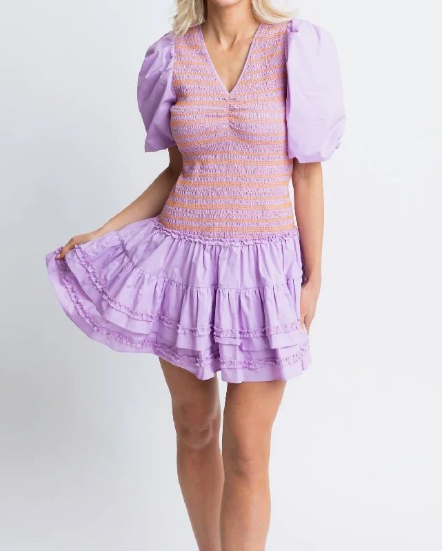 Solid Poplin Vneck Smock Contrast Dress In Lilac Formal unclassified dresses