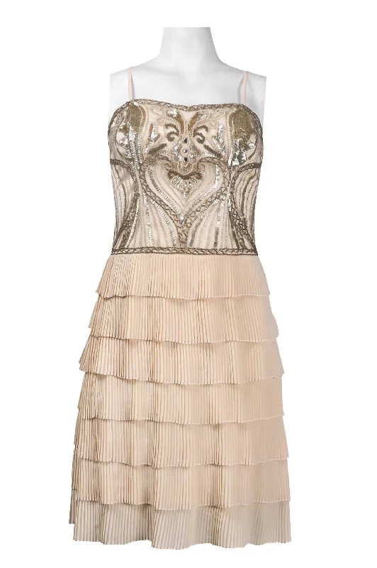 Spaghetti Strap Beaded Accordion Dress In Champagne Cotton unclassified dresses