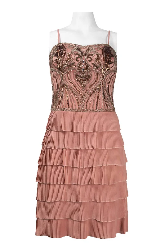 Spaghetti Strap Beaded Accordion Dress In Sandalwood Trendy unclassified dresses